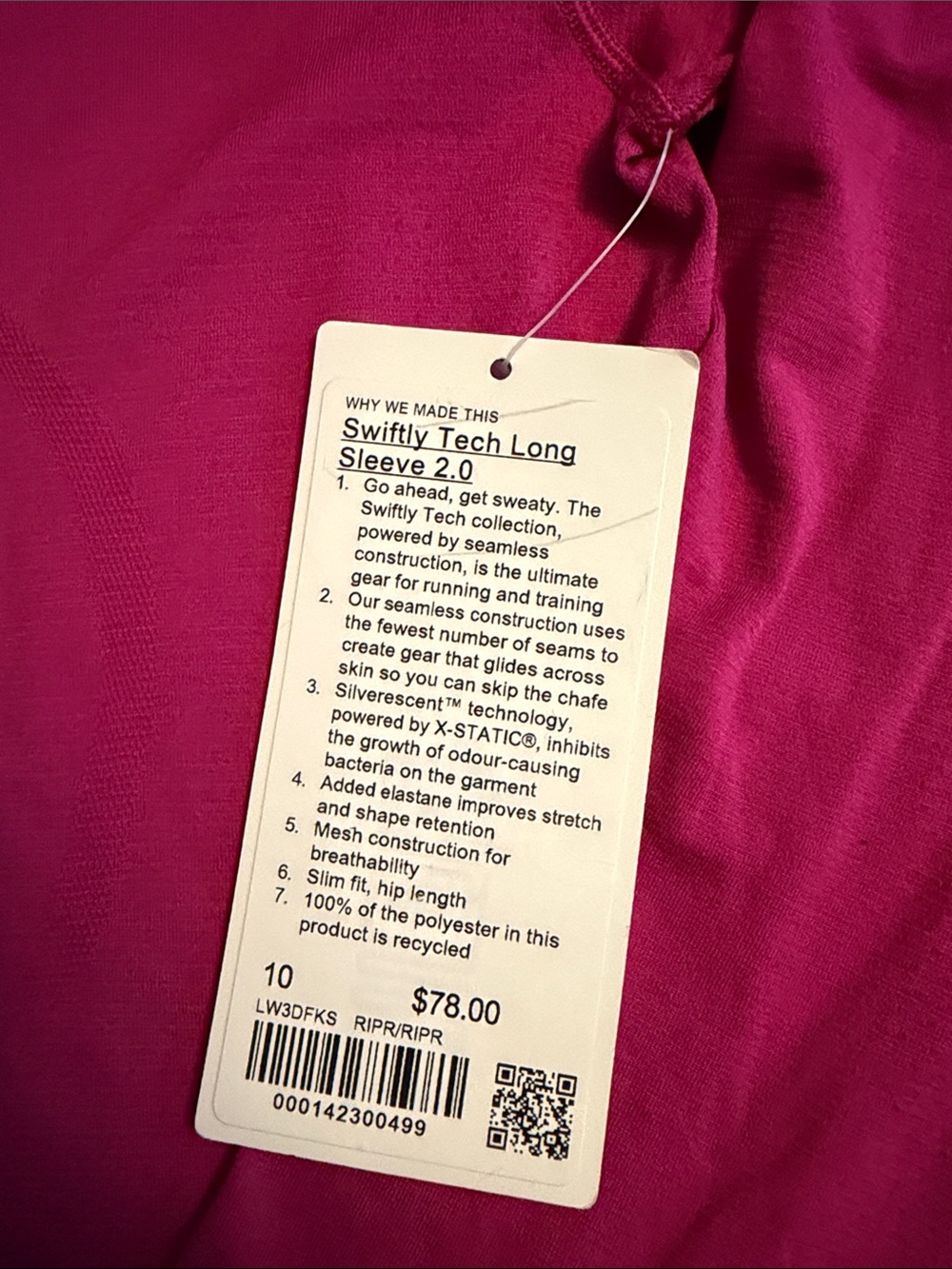 NWT- Lululemon Swiftly Tech Long Sleeve 2.0 - Ripened Raspberry - Picture 6 of 7